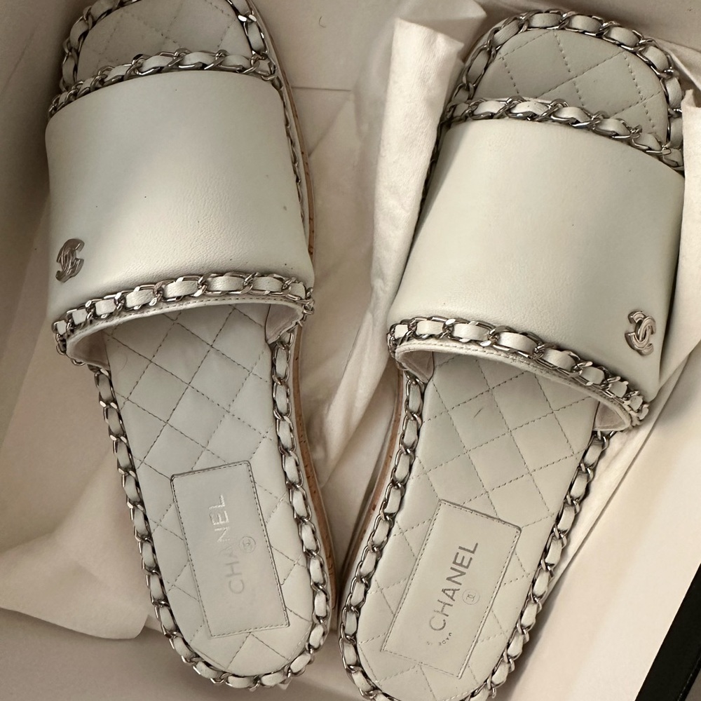 WHITE CHANEL MULES PERFECT MATCH FOR A CLASSIC CHANEL BAG